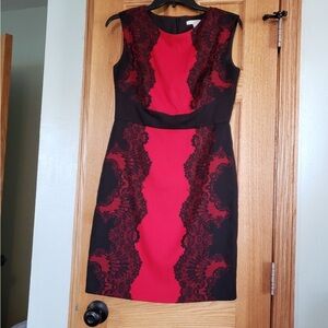 New York & Company Black and Red Lace Midi Dress